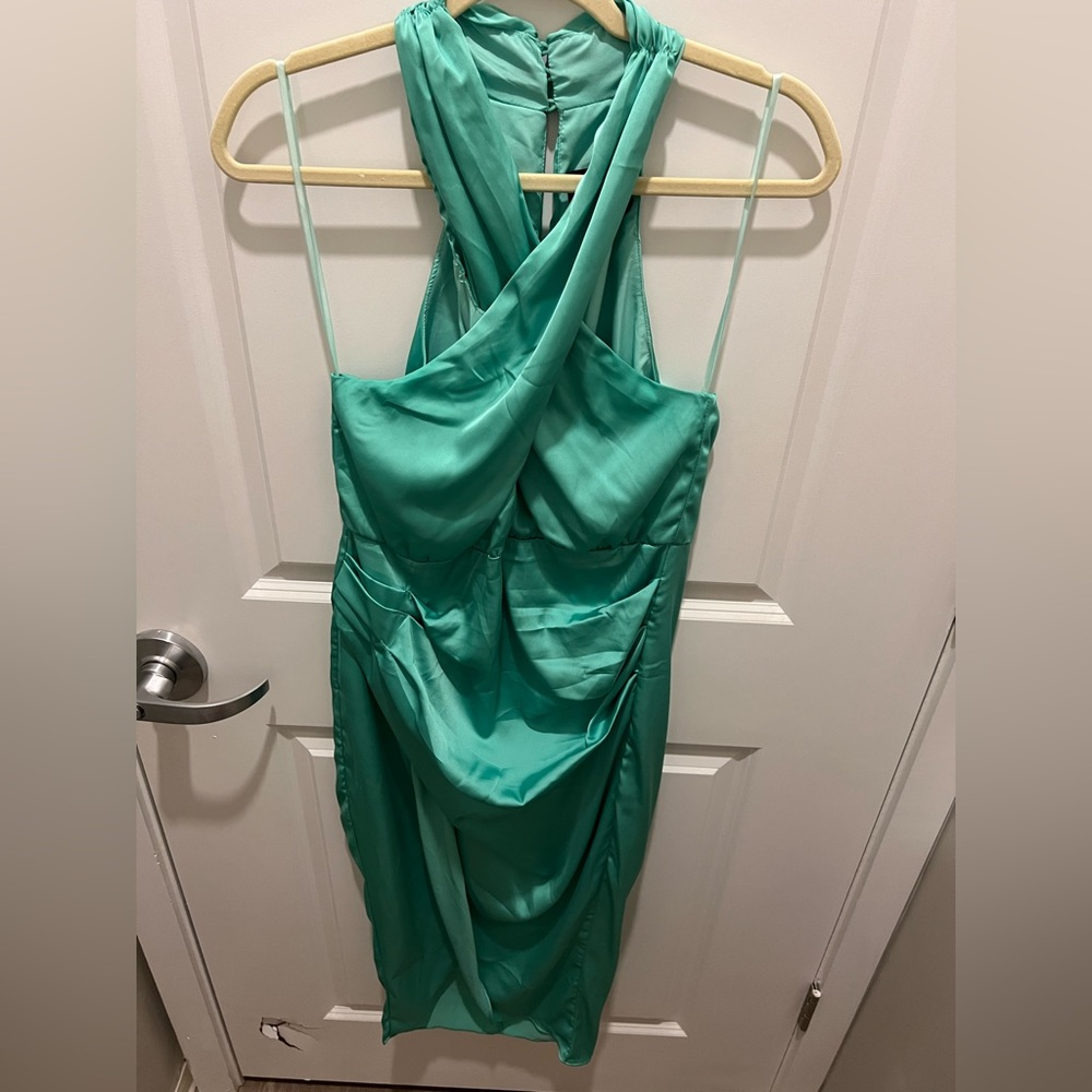 midi turquoise silk dress
